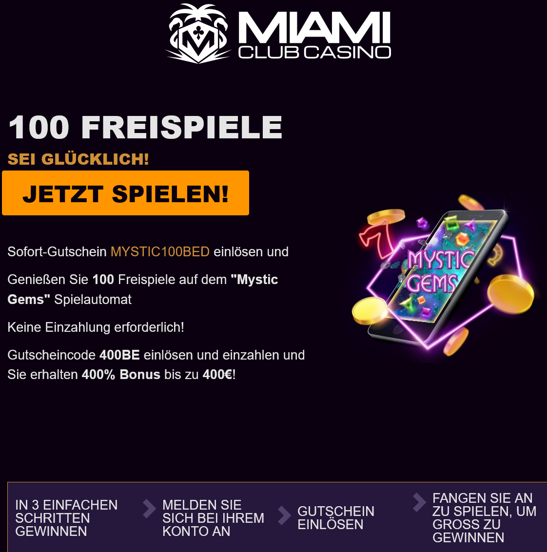 Miami Club BE 100 Free Spins
(German)
